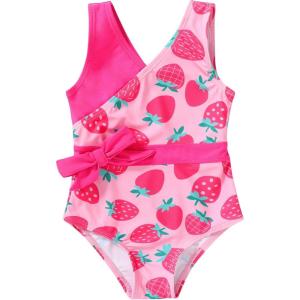 imageYOUNGER TREE Toddler Girl One Piece Swimsuit Color Block Stripe Swimwear Summer Beach Bathing Suit 12M5TCute Strawberry