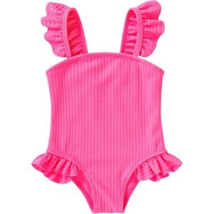 imageYOUNGER TREE Toddler Girl One Piece Swimsuit Color Block Stripe Swimwear Summer Beach Bathing Suit 12M5THot Pink Ruffles