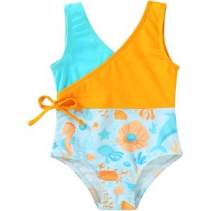 imageYOUNGER TREE Toddler Girl One Piece Swimsuit Color Block Stripe Swimwear Summer Beach Bathing Suit 12M5TMarine Organism