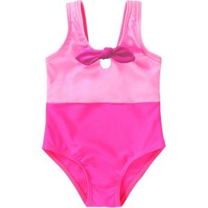 imageYOUNGER TREE Toddler Girl One Piece Swimsuit Color Block Stripe Swimwear Summer Beach Bathing Suit 12M5TNeon Hot Pinkbowknot