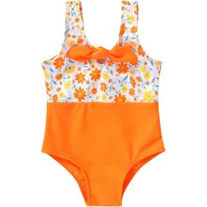 imageYOUNGER TREE Toddler Girl One Piece Swimsuit Color Block Stripe Swimwear Summer Beach Bathing Suit 12M5TOrangelittle Flowers