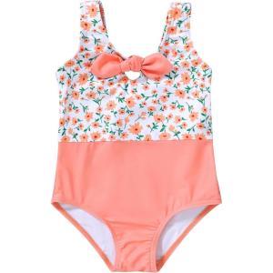 imageYOUNGER TREE Toddler Girl One Piece Swimsuit Color Block Stripe Swimwear Summer Beach Bathing Suit 12M5TPink Flowersbowknot