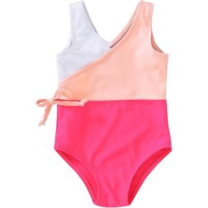 imageYOUNGER TREE Toddler Girl One Piece Swimsuit Color Block Stripe Swimwear Summer Beach Bathing Suit 12M5TRed Pink