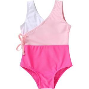 imageYOUNGER TREE Toddler Girl One Piece Swimsuit Color Block Stripe Swimwear Summer Beach Bathing Suit 12M5TWhite Pink Color Block