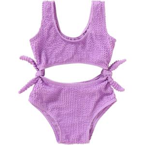 imageYOUNGER TREE Toddler Girl One Piece Swimsuit Color Block Stripe Swimwear Summer Beach Bathing Suit 12M5TWrinkle Fabric  Purple