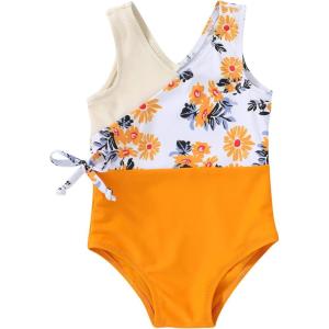 imageYOUNGER TREE Toddler Girl One Piece Swimsuit Color Block Stripe Swimwear Summer Beach Bathing Suit 12M5TYellow Flower