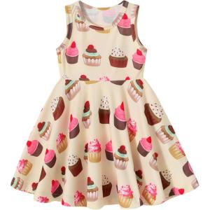imageYOUNGER TREE Toddler Girls Donut Dress Doughnut Print OnePiece Skirt Sleeveless Princess Floral DressApricotcake