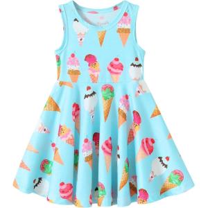 imageYOUNGER TREE Toddler Girls Donut Dress Doughnut Print OnePiece Skirt Sleeveless Princess Floral DressBlueice Cream