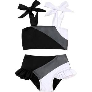 imageYOUNGER TREE Toddler Girls Two Pieces Swimsuit Color Block Stripe Swimwear Summer Beach Bathing Suit 18M5TBlackwhite