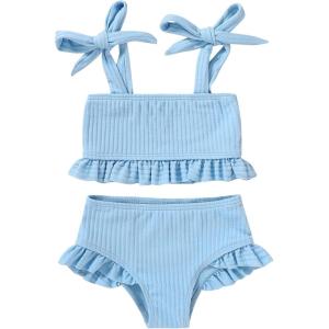 imageYOUNGER TREE Toddler Girls Two Pieces Swimsuit Color Block Stripe Swimwear Summer Beach Bathing Suit 18M5TBlue2
