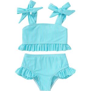 imageYOUNGER TREE Toddler Girls Two Pieces Swimsuit Color Block Stripe Swimwear Summer Beach Bathing Suit 18M5TBlue3