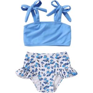 imageYOUNGER TREE Toddler Girls Two Pieces Swimsuit Color Block Stripe Swimwear Summer Beach Bathing Suit 18M5TBlueflower