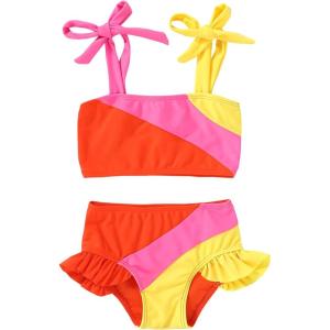 imageYOUNGER TREE Toddler Girls Two Pieces Swimsuit Color Block Stripe Swimwear Summer Beach Bathing Suit 18M5TOrange