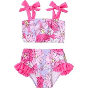 imageYOUNGER TREE Toddler Girls Two Pieces Swimsuit Color Block Stripe Swimwear Summer Beach Bathing Suit 18M5TPink Flower