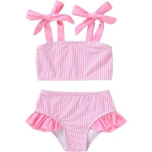 imageYOUNGER TREE Toddler Girls Two Pieces Swimsuit Color Block Stripe Swimwear Summer Beach Bathing Suit 18M5TPink3