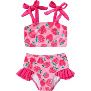 imageYOUNGER TREE Toddler Girls Two Pieces Swimsuit Color Block Stripe Swimwear Summer Beach Bathing Suit 18M5TPinkstrawberry