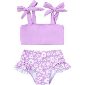 imageYOUNGER TREE Toddler Girls Two Pieces Swimsuit Color Block Stripe Swimwear Summer Beach Bathing Suit 18M5TPurpleflower