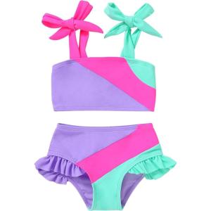 imageYOUNGER TREE Toddler Girls Two Pieces Swimsuit Color Block Stripe Swimwear Summer Beach Bathing Suit 18M5TPurplegreen