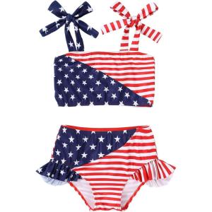 imageYOUNGER TREE Toddler Girls Two Pieces Swimsuit Color Block Stripe Swimwear Summer Beach Bathing Suit 18M5TRedstar1