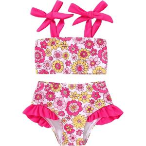 imageYOUNGER TREE Toddler Girls Two Pieces Swimsuit Color Block Stripe Swimwear Summer Beach Bathing Suit 18M5TRoseoflower