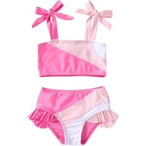 imageYOUNGER TREE Toddler Girls Two Pieces Swimsuit Color Block Stripe Swimwear Summer Beach Bathing Suit 18M5TS Red
