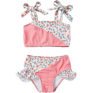 imageYOUNGER TREE Toddler Girls Two Pieces Swimsuit Color Block Stripe Swimwear Summer Beach Bathing Suit 18M5TS Yellow