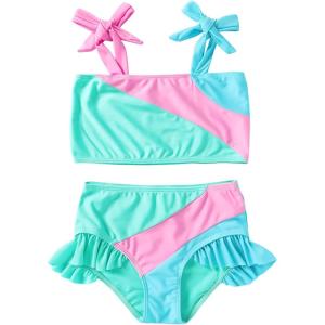 imageYOUNGER TREE Toddler Girls Two Pieces Swimsuit Color Block Stripe Swimwear Summer Beach Bathing Suit 18M7T