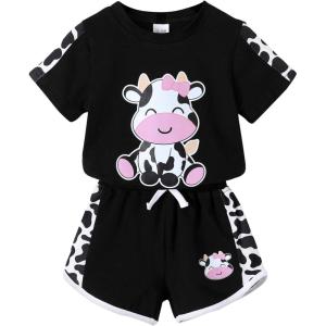 imageYOUNGER TREE Toddler Infant Baby Girls Summer Outfits Leopard Print Short Sleeve Pocket TShirt Tops Pants Clothes SetsBlackcow
