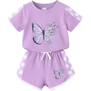 imageYOUNGER TREE Toddler Infant Baby Girls Summer Outfits Leopard Print Short Sleeve Pocket TShirt Tops Pants Clothes SetsPurplebutterfly