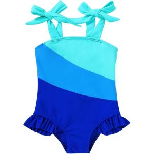 imageYOUNGER TREE Toddler Swimsuit Girl Color Block Stripe OnePiece Swimwear Baby Girl Bathing SuitsBlue