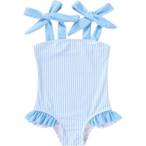 imageYOUNGER TREE Toddler Swimsuit Girl Color Block Stripe OnePiece Swimwear Baby Girl Bathing SuitsBluestripe