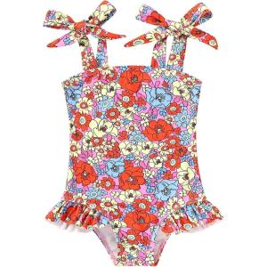 imageYOUNGER TREE Toddler Swimsuit Girl Color Block Stripe OnePiece Swimwear Baby Girl Bathing SuitsBrilliant Flowers