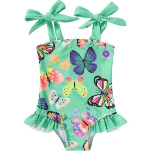 imageYOUNGER TREE Toddler Swimsuit Girl Color Block Stripe OnePiece Swimwear Baby Girl Bathing SuitsGreenbutterfly
