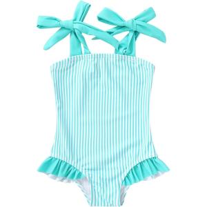 imageYOUNGER TREE Toddler Swimsuit Girl Color Block Stripe OnePiece Swimwear Baby Girl Bathing SuitsGreenstripe