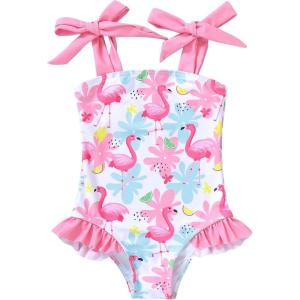 imageYOUNGER TREE Toddler Swimsuit Girl Color Block Stripe OnePiece Swimwear Baby Girl Bathing SuitsLeaves  Flamingos
