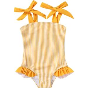 imageYOUNGER TREE Toddler Swimsuit Girl Color Block Stripe OnePiece Swimwear Baby Girl Bathing SuitsOrangestripe