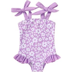 imageYOUNGER TREE Toddler Swimsuit Girl Color Block Stripe OnePiece Swimwear Baby Girl Bathing SuitsPurple Floral