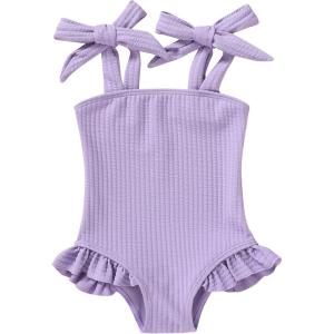 imageYOUNGER TREE Toddler Swimsuit Girl Color Block Stripe OnePiece Swimwear Baby Girl Bathing SuitsPurple4