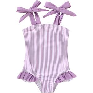 imageYOUNGER TREE Toddler Swimsuit Girl Color Block Stripe OnePiece Swimwear Baby Girl Bathing SuitsPurplestripe