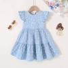 imageYOUNGER TREE Toddler Baby Girl Boho Dress Linen Ruffle Sleeveless Casual Dress Kids Solid Floral Summer Beach SundressBlue Floral