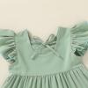 imageYOUNGER TREE Toddler Baby Girl Boho Dress Linen Ruffle Sleeveless Casual Dress Kids Solid Floral Summer Beach SundressGreen