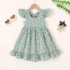 imageYOUNGER TREE Toddler Baby Girl Boho Dress Linen Ruffle Sleeveless Casual Dress Kids Solid Floral Summer Beach SundressGreen Floral