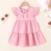 imageYOUNGER TREE Toddler Baby Girl Boho Dress Linen Ruffle Sleeveless Casual Dress Kids Solid Floral Summer Beach SundressPink
