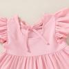 imageYOUNGER TREE Toddler Baby Girl Boho Dress Linen Ruffle Sleeveless Casual Dress Kids Solid Floral Summer Beach SundressPink