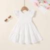 imageYOUNGER TREE Toddler Baby Girl Boho Dress Linen Ruffle Sleeveless Casual Dress Kids Solid Floral Summer Beach SundressSolid White
