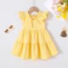 imageYOUNGER TREE Toddler Baby Girl Boho Dress Linen Ruffle Sleeveless Casual Dress Kids Solid Floral Summer Beach SundressYellow Floral