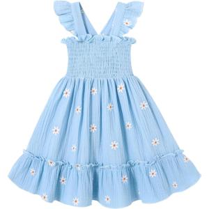 imageToddler Baby Girls Dress Floral Embroidered Boho Sleeveless Beach Butterfly SundressBlue and Flower