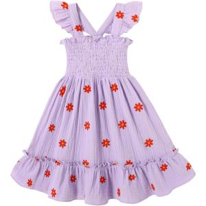imageToddler Baby Girls Dress Floral Embroidered Boho Sleeveless Beach Butterfly SundressPurple and Flowers