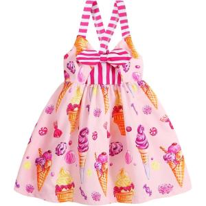 imageToddler Baby Girls Summer Skirt Ice Cream Print Sleeveless Strap Backless DressCandy Ice Cream