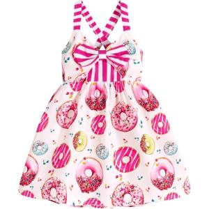 imageToddler Baby Girls Summer Skirt Ice Cream Print Sleeveless Strap Backless DressDonut White